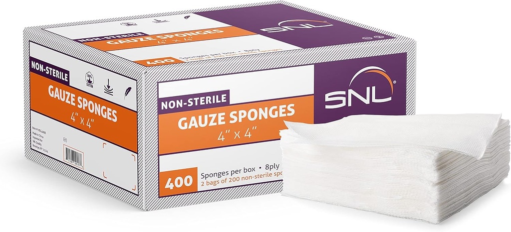 All- Purpose Gaze - 4 "X 4" - Pudełko 400 - przez SNL Quality, Non-Steryle, Latex Free, Gaze Sponge Pads, 8 Ply - (2x 200 Packs Inside), Idealny do pierwszej pomocy, Uroda Wnioskodawca, Absorbent opatrunek Bandaż