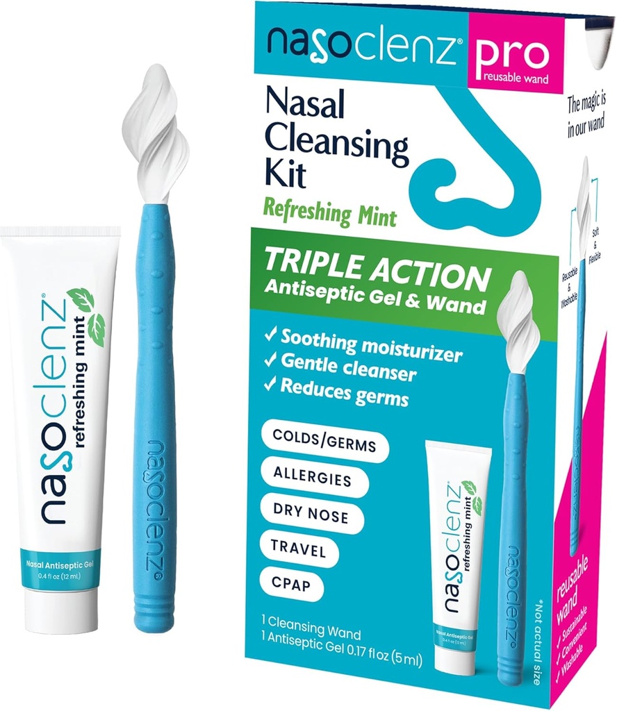 Pro: Nasal Cleansing Kit - Delikatny Gel Antyseptyczny Różdżka & Nasal, Oczyszczarka nosa i Nasal Moisturizer dla suchego nosa & Sinus Relief (Mint 1 Count, do 120 zastosowań)