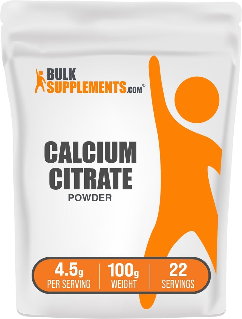 BulkSupplements.com Wapnia Citrate Powder - Suplement Wapnia, Wysoka Biodostępność - Unflavored & Gluten Free, 4,5g na Serving, 100g (3.5 oz) (Opakowanie po 1)