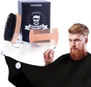 Beard Grooming Kit dla mężczyzn 4 w 1. Beard Brush and Comb Set z Messy Free Bib Apron, Nożyczki do wąsów. Natural Brush i Dual Action Comb. Men 's Grooming. Prezent dla męża,