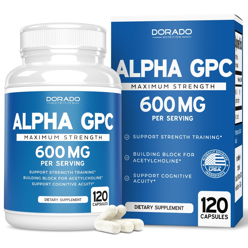 Alpha GPC Choline kapsułki - 120 Count, 600mg Servings (Pomoc dla Mózgu, która wspiera Focus, Pamięć, Motywacja, & Energia (Trzeci Tested Party, Vegan Safe Made in The USA) Suplement do wsparcia mózgu