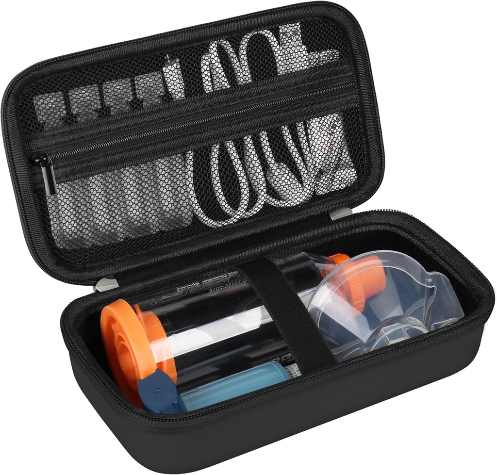 Hard Case for Asthma Inhaler, Handheld Spacer dla dzieci i dorosłych, Maski, Inhaler Holder Asthma Travel Bag Noszenie Organizator z Mesh Pocket Fit Medication i akcesoria, Czarny