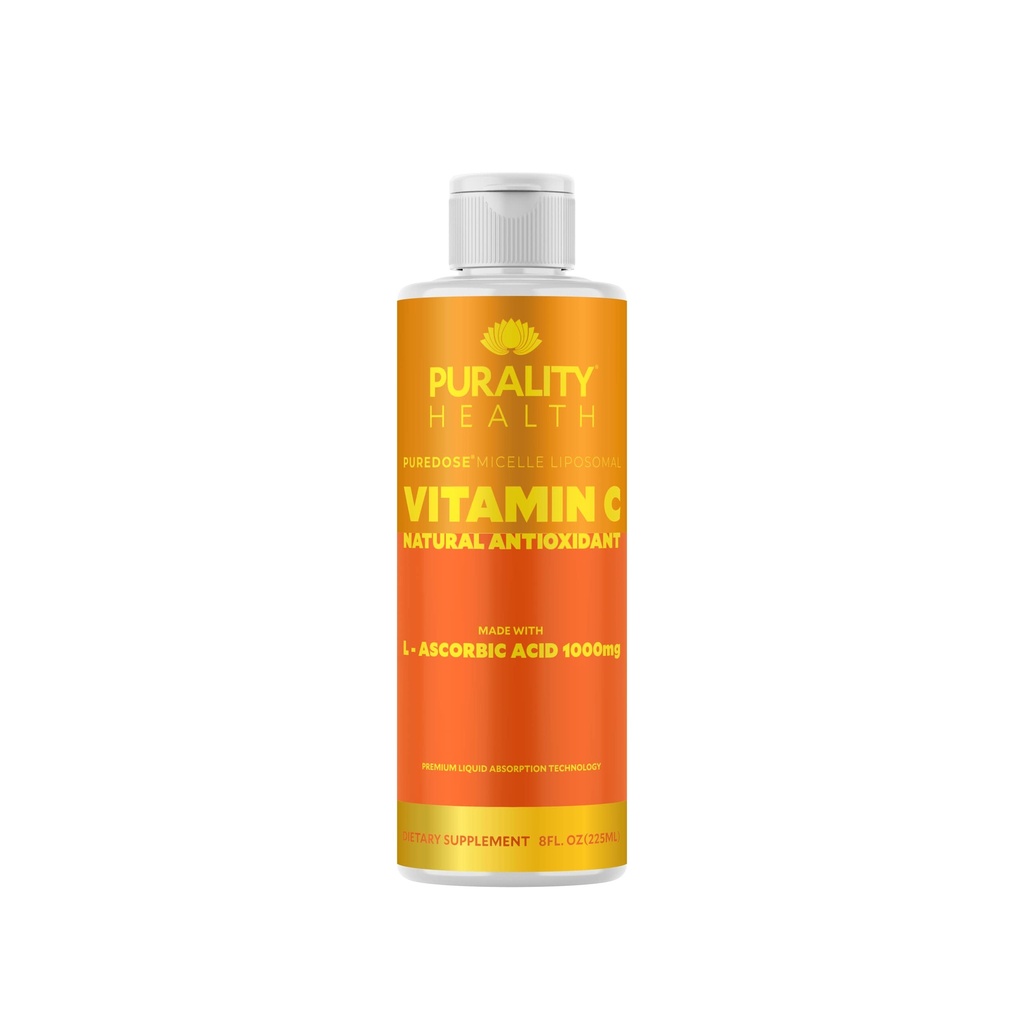 PURALITY ZDROWIA Witamina C Suplement płynny 1000mg na serwowanie, Micelle Liposomal Zwiększona absorpcja, Nie-GMO, Gluten Free, Wegan, 15 Day Supply