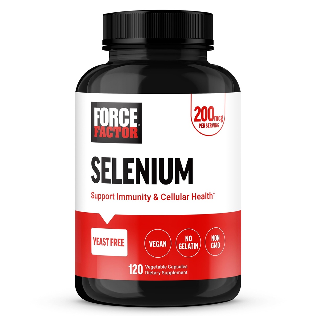 Force Factor Selenium Immune Supplement, Selenium 200mcg Kapsułki do wspierania immunologicznej obrony, Suplement odporności, Wegan, Non-GMO, 120 Kapsułki