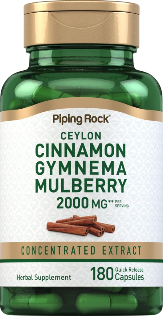 Piping Rock Ceylon Cynamon Gymnema Mulberry Complex 124; 2000mg 124; 180 Kapsułek 124; Herbal Supplement Agregat 124; koncentrat ekstrakt 124; Non-GMO, Gluten Free