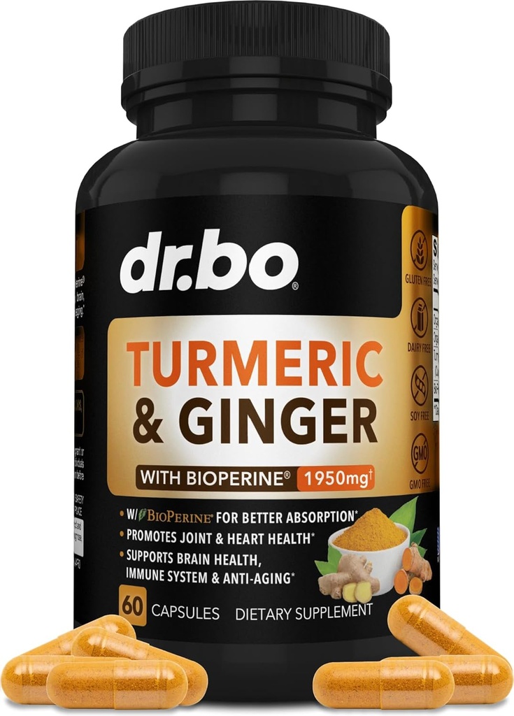 Kurkumina kurkumina z suplementem BioPerine & Ginger - 1950mg Organic Tumeric and Curcumin BioPerine Black Pepper Pills - suplement Turmeric i Ginger 60 kapsułki
