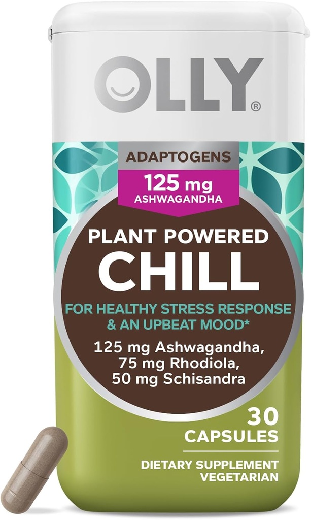 OLLY Chill Adaptogen, Ashwagandha, Mood Supplement z Rhodiola Root, Kapsułki wegetariańskie - 30ct