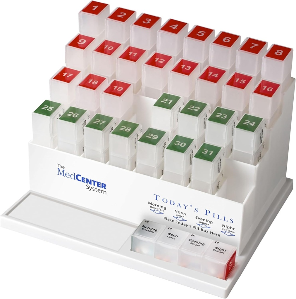 Medcenter Monthly Pill Box Organizator, 4 razy dziennie, Duże 31 Codzienne Pill Cases z Komory na witaminy, Suplementy, Medykacja, 31 Dzień Pill Organizator