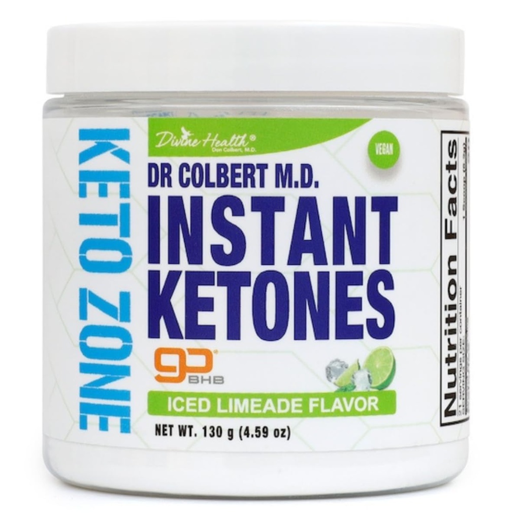 Divine Health Dr Colbert MD Instant Ketones Powder Building 124; Limeade Flavor Recommended in The Keto Zone Diet Book 124; GoBHB Building 124; Exgenous BHB Ketone Salts Building 124; 4.59oz