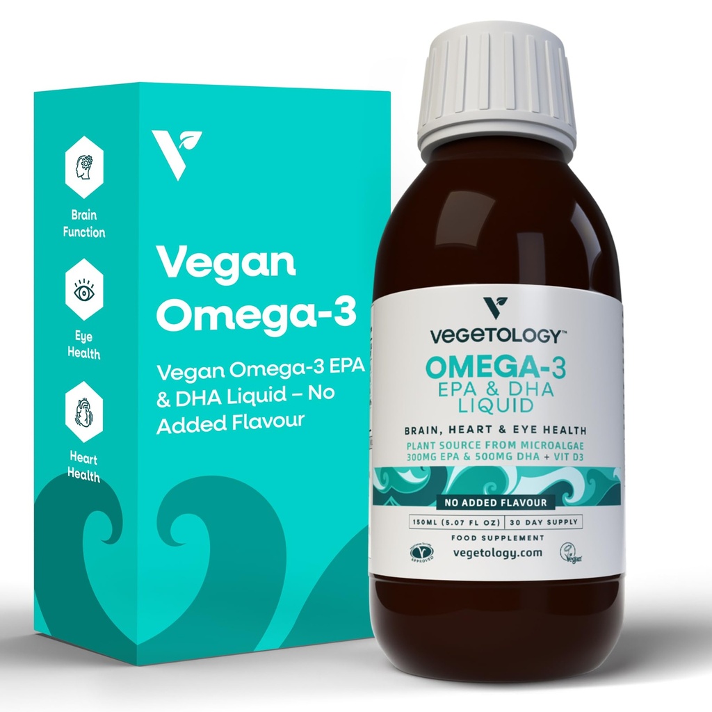 Vegan Omega 3 Płyn, z mikroalg, 800mg EPA DHA, z witaminą D3, Wspomaga serce, Mózg i Eye Health, Natural Fish Oil Alternative, UK Made, Niearomatyzowane