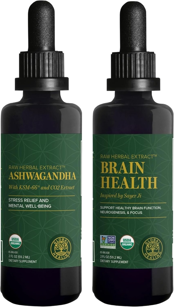 Global Healing Center Ashwagandha & Brain Health Kit - kompleks Ashwagandha, Pomaga nastrojowi, Funkcja