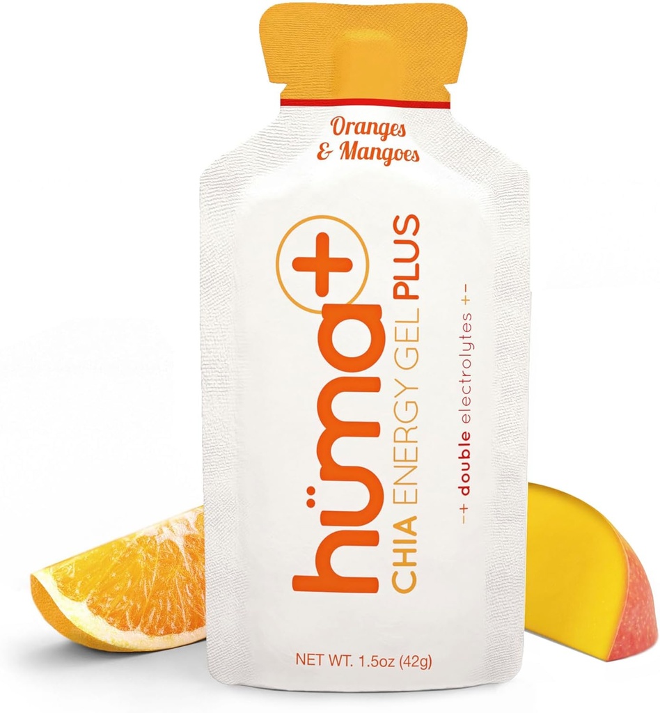 Huma Plus (Double Electrolytes) - Żel Chia Energy, Mango pomarańczowe, 24 żele - Przyjazne do stomachów, Gele z prawdziwą energią żywnościową