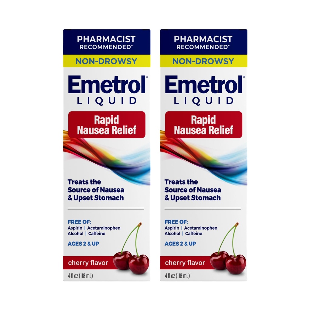 Emetrol Non-Drowsy Liquid Nusef Relief - Zdenerwowana medycyna żołądkowa - Farmaceutyk Recommended Nusef - Cherry Flavor - 4fl oz, 2 Pack