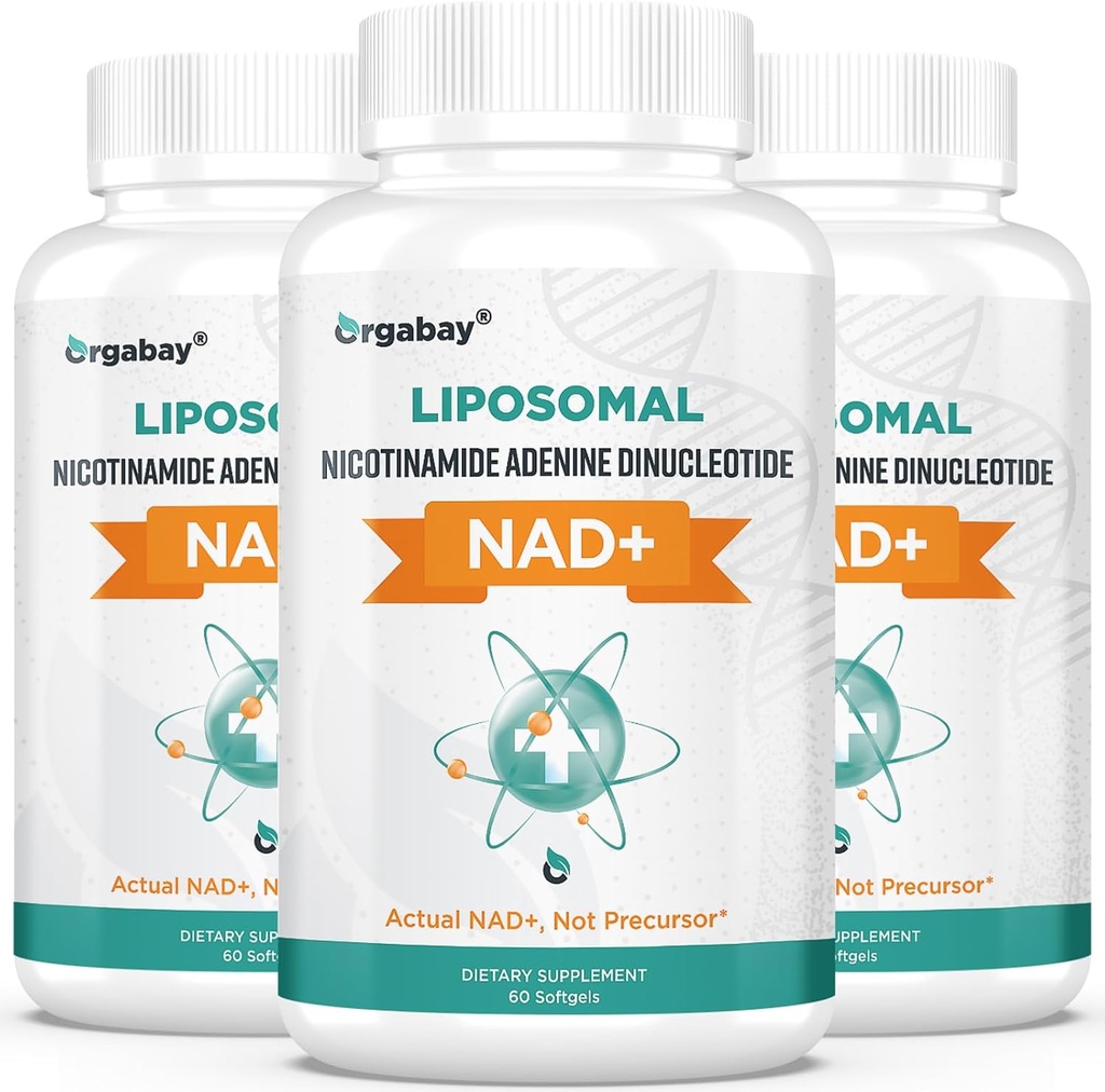 Orgabay Liposomal NAD + Suplement 500 mg, Wysoka Absorpcja, Wzmacnianie NAD + z TMG 250 mg, Rzeczywisty NAD Plus bardziej wydajne niż Nikotynamid Ribozyd, Wsparcie energii komórkowej, Zdrowe Starzenie 124; 180 Softgels