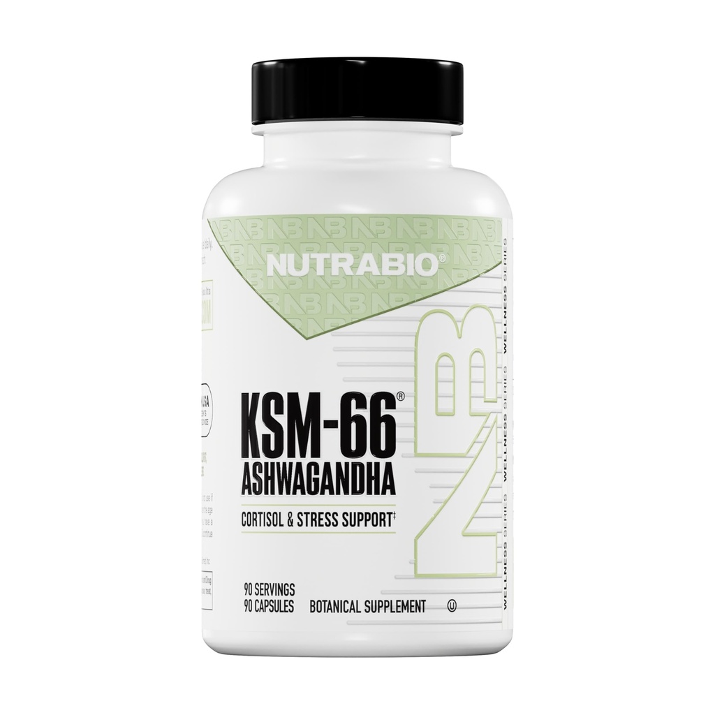 NutraBio Ashwagandha KSM- 66 XI- 124; Ashwaganda Herbal Supplement for Stress, Mood, & Performance XI- 124; 600 MG of Clinically Studied KSM66 90 Kapsułki