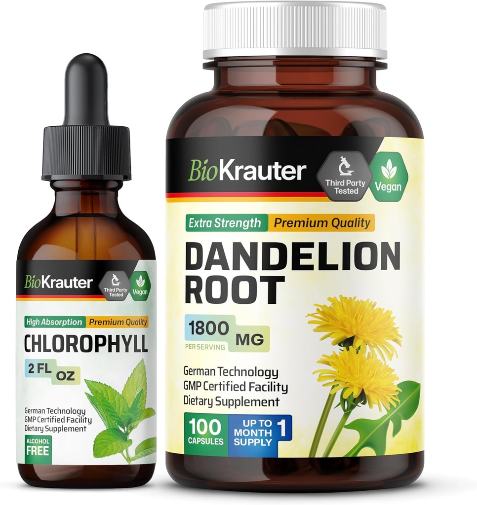 BIO KRAUTER chlorofil nalewka 2 Fl. Oz. & Dandelion 100 kapsułki
