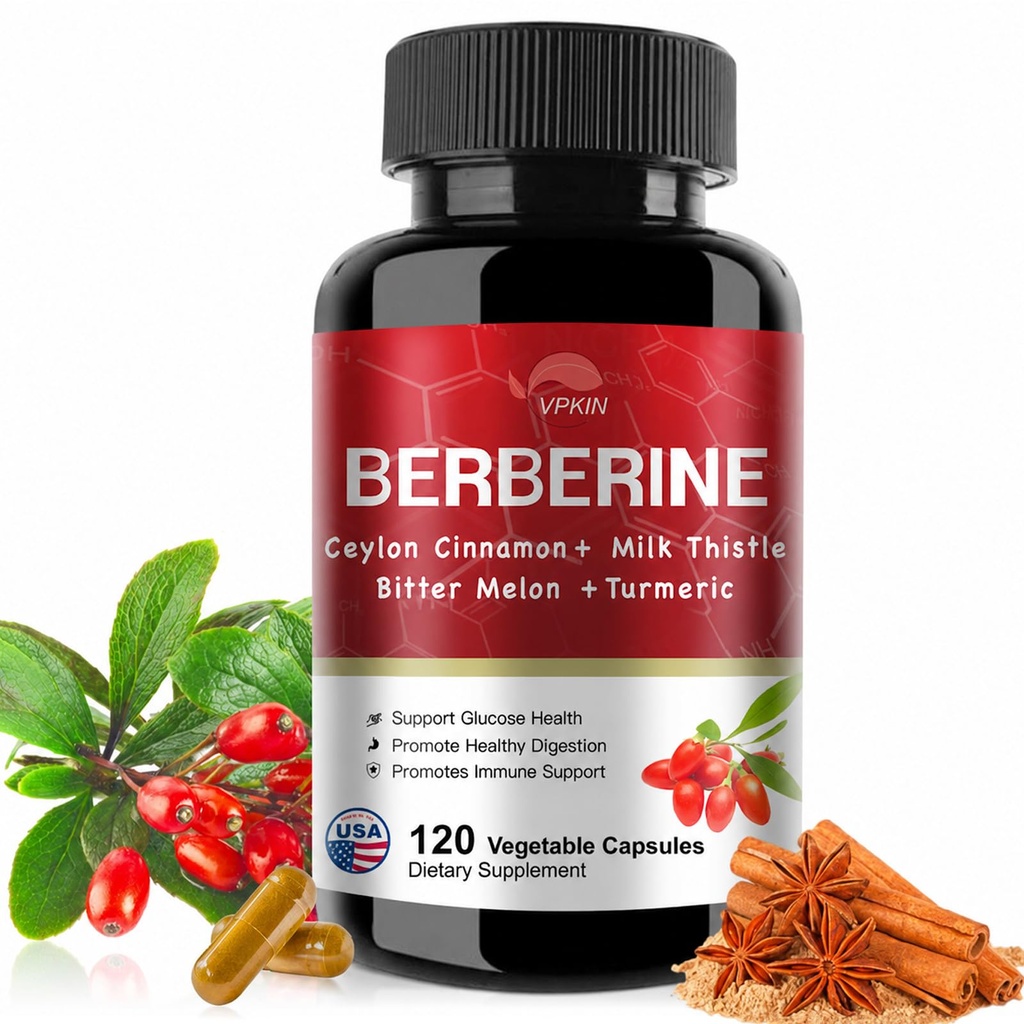 Suplement berberyjski 19,060mg, Berberyna z ceylońskim cynamonem, Gorzki melon, Otyłek mleczny, Suplement Berberyńskiego HCl (120 kapsułki)