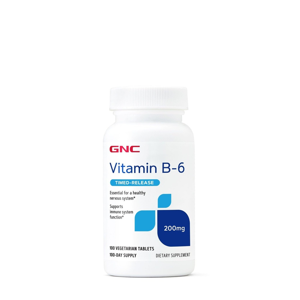 GNC Witamina B6 200mg Suplement, Wspiera system immunologiczny i nerwowy, 100 Podawanie
