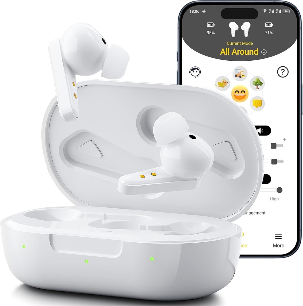 Kingwell OTC Słuch Pomoc Rechargible, Bluetooth Słuch Pomoc dla seniorów z Smart App Enabled połączeń na iOS / Android, Autentyczna jakość dźwięku, 32 DSP Channel Noise Cancellation