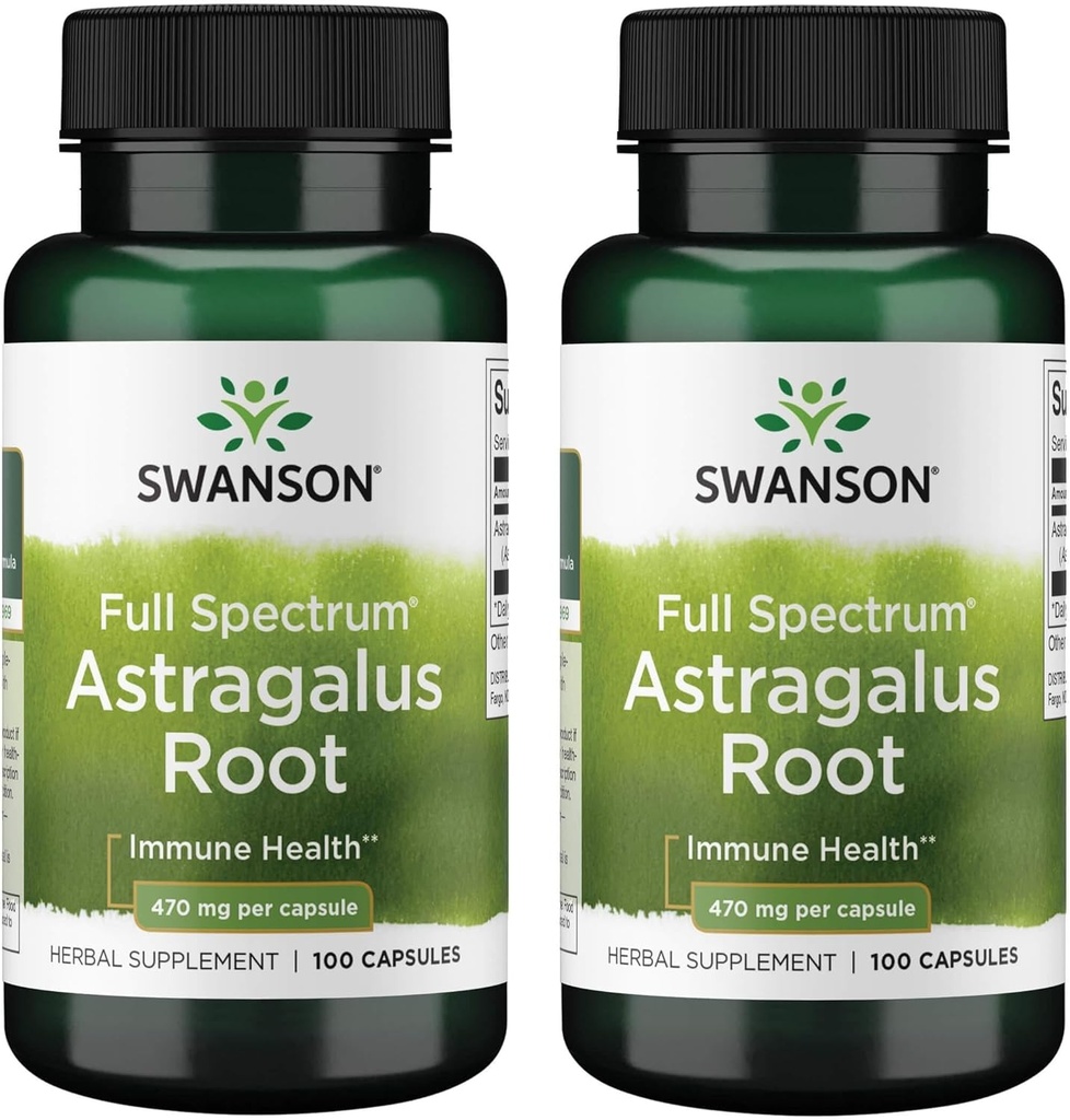 Swanson Astragalus Root - Suplement ziołowy Promowanie wsparcia systemu immunologicznego - Naturalna formuła wspierająca serce i zdrowie wątroby - (100 kapsułek, 470mg każdy) (2 opakowania)
