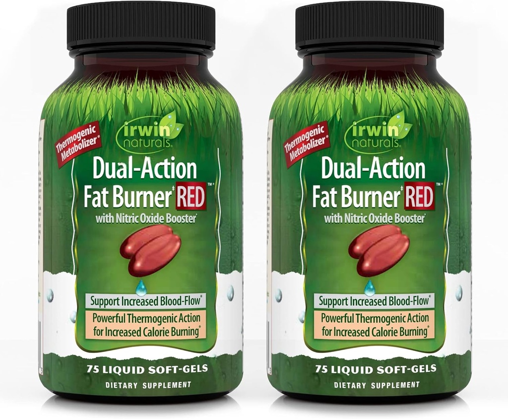 Irwin Naturals Dual- Akcja spalanie tłuszczu RED - 75 Płynne Soft- żele, Opakowanie 2 - Potężny termogeniczny z Aciric Oxide Booster - 50 Łączne służby
