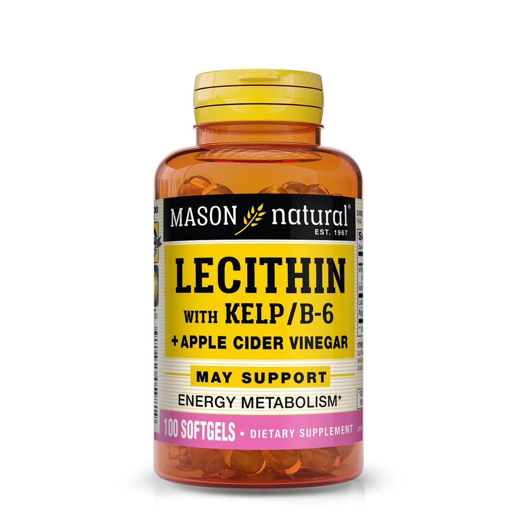 MASON NATURAL Lecytyna z Kelpem, Witamina B6 i Jabłko Cydr Ocet, Podwójny wzór działania, 100 Softgels