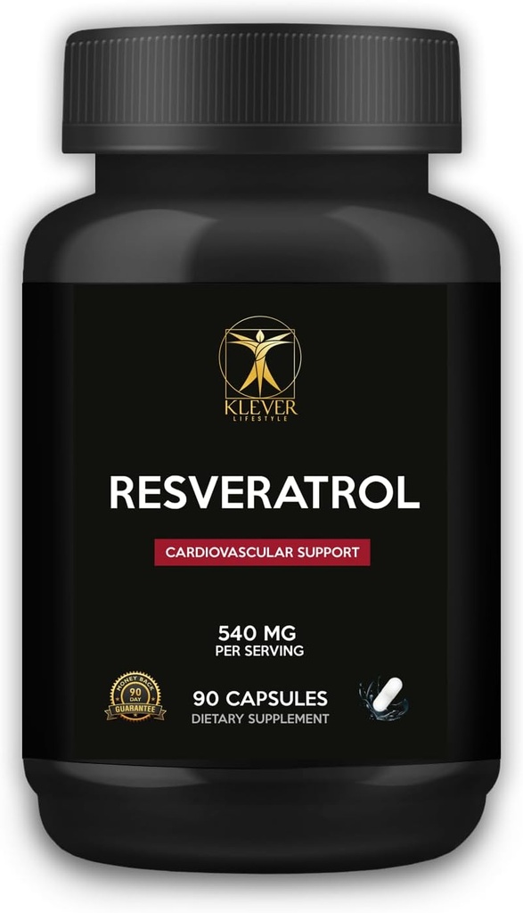 Klever Lifestyle '124; Resveratrol Antioksydant Supplement' s 124; Wspomaga funkcje immunologiczne, długowieczność, zdrowy starzenie się 124; 90 Kapsułki 124; 540mg na jedną porcję