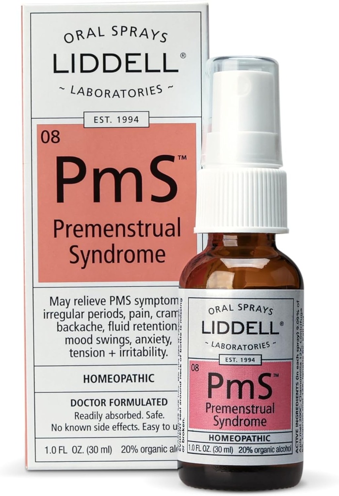 Liddell PMS - Natural Homeopatic Oral Spray - Może pomóc w kwestiach związanych z Period Musicle Discomfort, Mood Swings i Back Discomfort - 1.0 fl. Oz