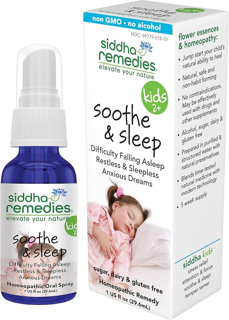 Siddha Remedies Sooth & Sen dla dzieci 124; Pomoc na sen dla dzieci - Leczenie trudności w leceniu Go, Upadek snu, złe sny, Niepokój, Koszmary 124; Homeopatyczne nieGMO - wolne od alkoholu, Cukier, Gluten