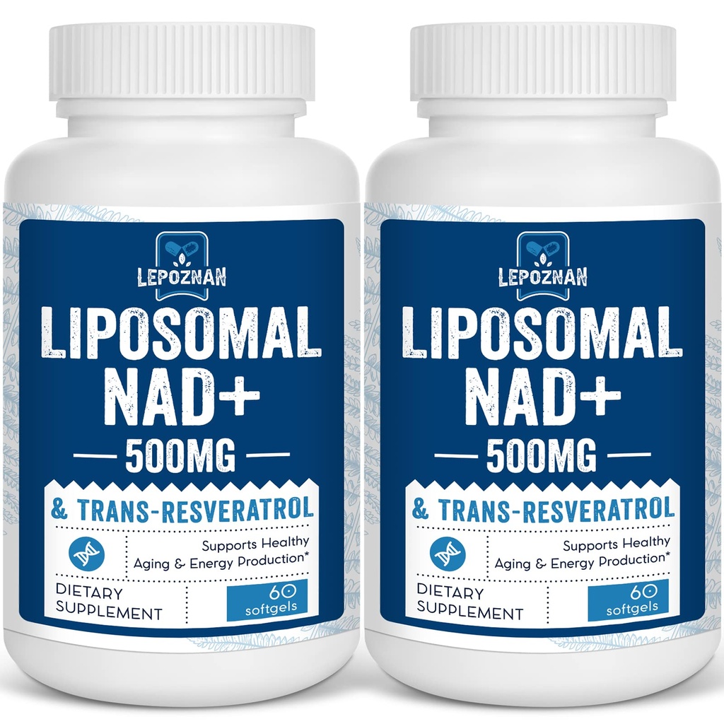 Liposomal NAD + 500 mg + Trans- Resweratrol 300 mg, Superior Absorption, True NAD Supplement Efficient Than NMN, Nikotynamid Ribozyd do naprawy metabolizmu i DNA energii komórkowej, Zdrowe starzenia, 120 Softgels