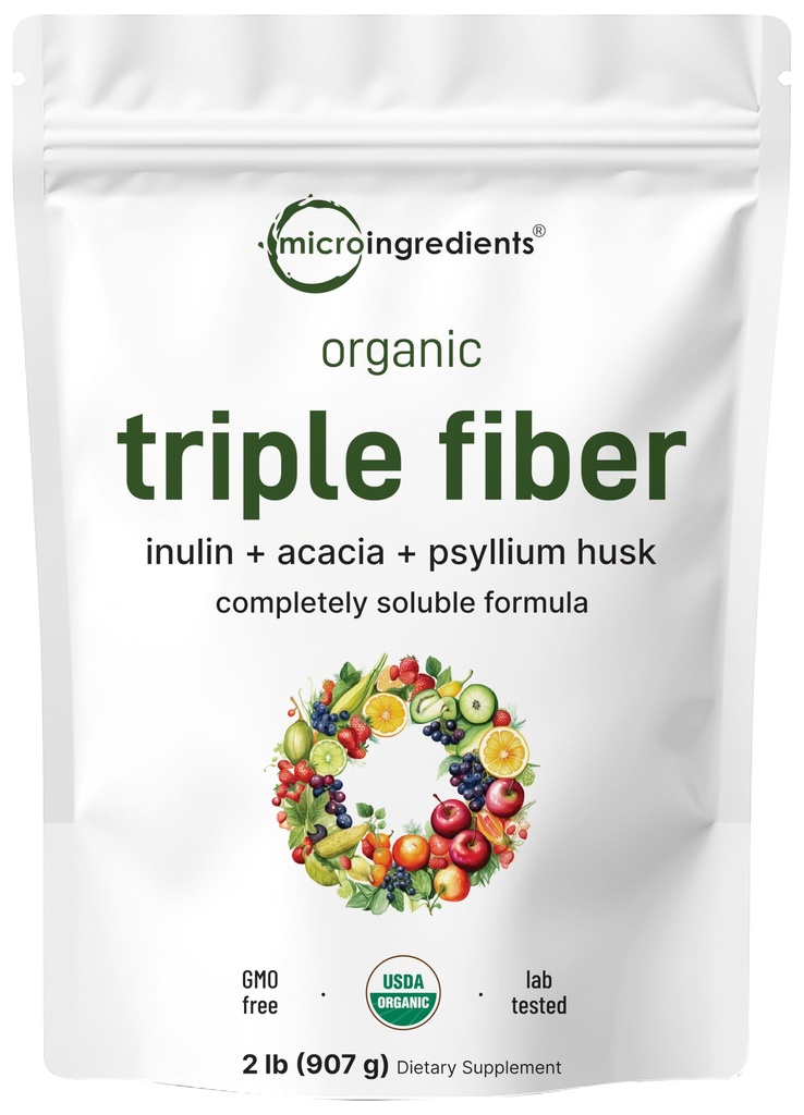 Micro Składniki Organic Triple Fiber Proszek, 2lb 124; Natural Prebiotic do wspierania Digestive & Gut Health 124; Rozpuszczalny, Łatwy do strawienia 124; Unflavored, Wegan