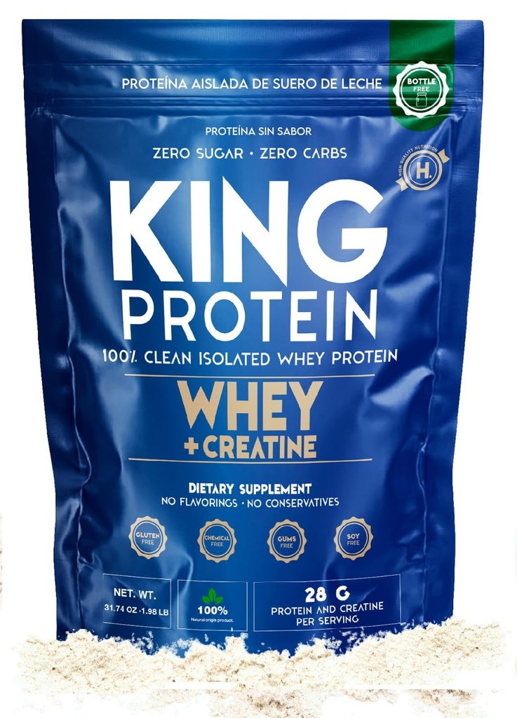 Czysty nieflawored serwatka izolacja proszku białka z kreatora 124; 23g plus 5g kreatyny i organicznych BCAA na serwowanie 124; 100% naturalnych 124; bez węglowodanów 124; środki konserwujące, GMO, Soy & gluten Free, 30 Sług