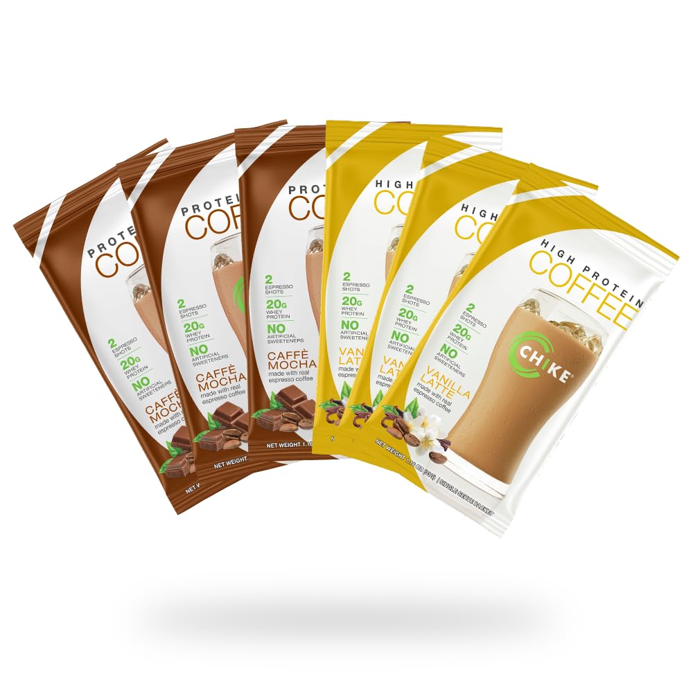 Wysoka zawartość białka Chike Kawa mrożona Naturalnie słodzone Sampler Pack, 20 G Białko, 2 Szoty Espresso, Non-GMO, Keto Friendly i Gluten Free, 6 Pojedyncze opakowania serowe