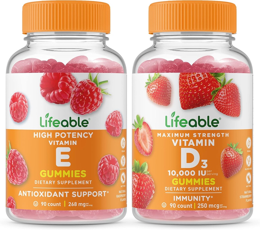 Żywa witamina E + witamina D 10000 IU, Gummies Bundle - Great Desting, Suplement witaminy, Gluten wolny, GMO wolny, Gummy do żucia