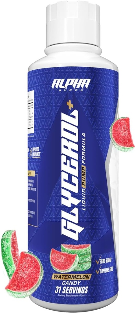 Alpha Dostawa Glicerol + Pompa cieczowa Formuła - Glicerol płynny wolny od stymulacji i Cytrulina Wysokowydajny Suplement do ulepszonych pomp mięśniowych, Hydration, & Endurance (31 Służenia, Arbuz Candy)