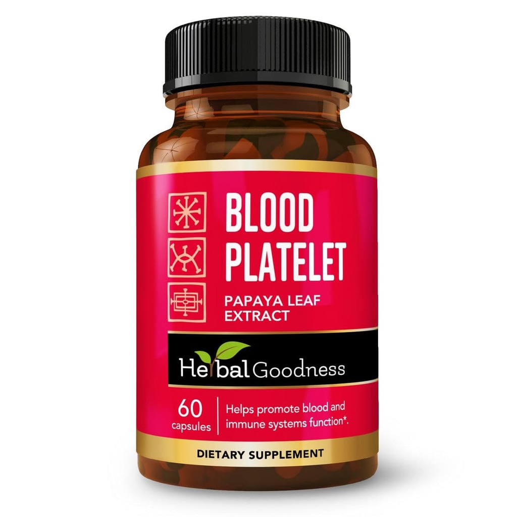 Herbal Goodness Papaya Leaf Blood Kapsułki - 60 / 600mg 20x Siła - Płytka krwi, Kość Marrow, Wsparcie immunologiczne - Formuła oczyszczania krwi - Herbal Remedy - Made in USA
