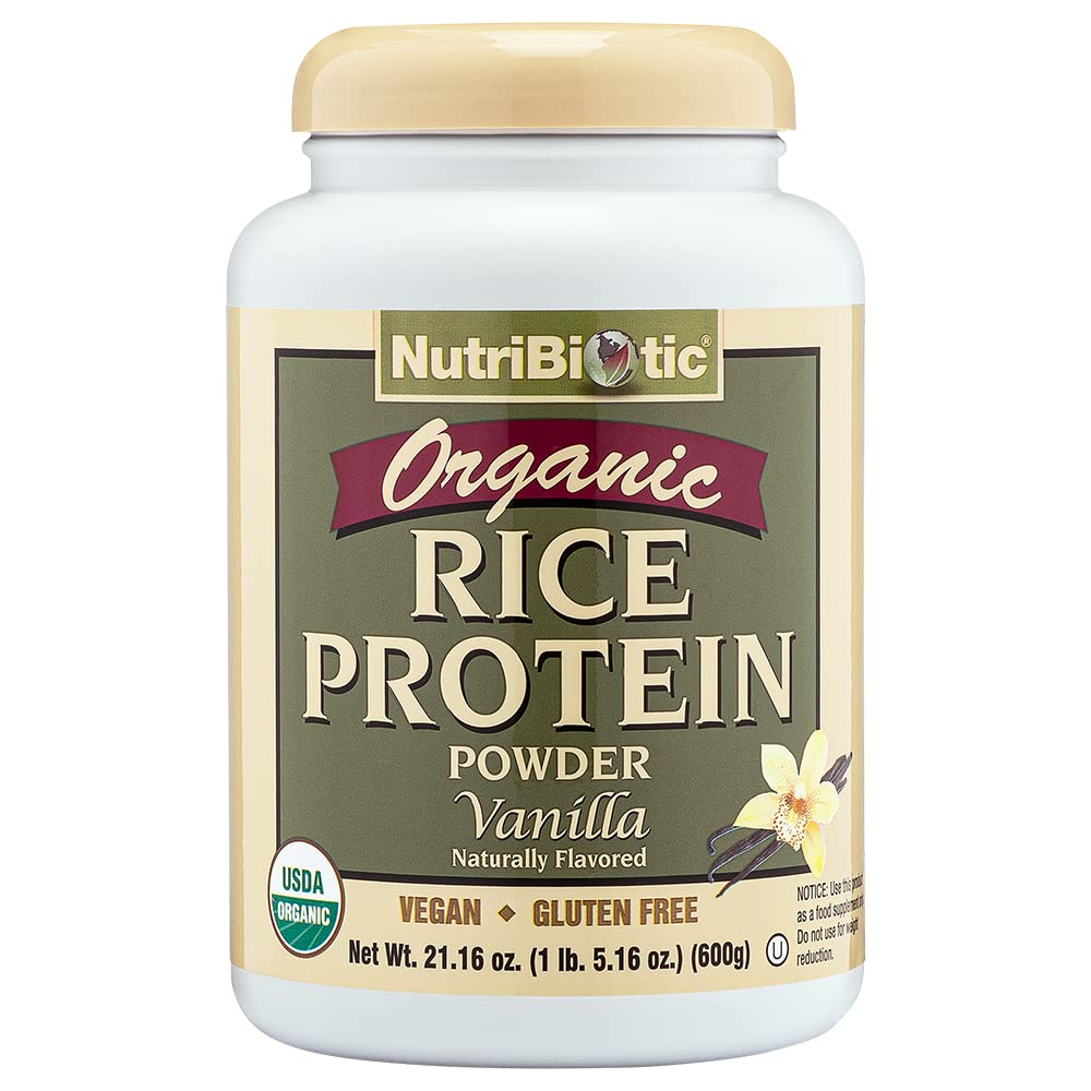 Nutric Biotic Certified Organic Rice Protein Vanilla, 1 Lb. 5 Oz Vanilla 124; Niskowęglowodanowy Vegan Protein Powder Vanilla 124; Surowiec, Certified Kosher & Keto Friendly