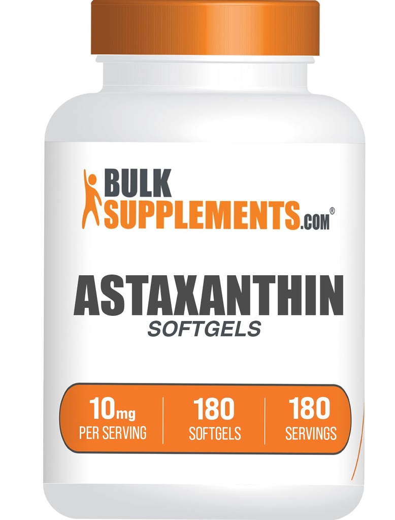 BulkSupplements.com Astaxanthin Softgels - Astaxanthin Supplements, Antioksydant Source - Gluten Free, 1 Softgel per Serving (10mg), 180 Count (Pack of 1)