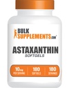 BulkSupplements.com Astaxanthin Softgels - Astaxanthin Supplements, Antioksydant Source - Gluten Free, 1 Softgel per Serving (10mg), 180 Count (Pack of 1)