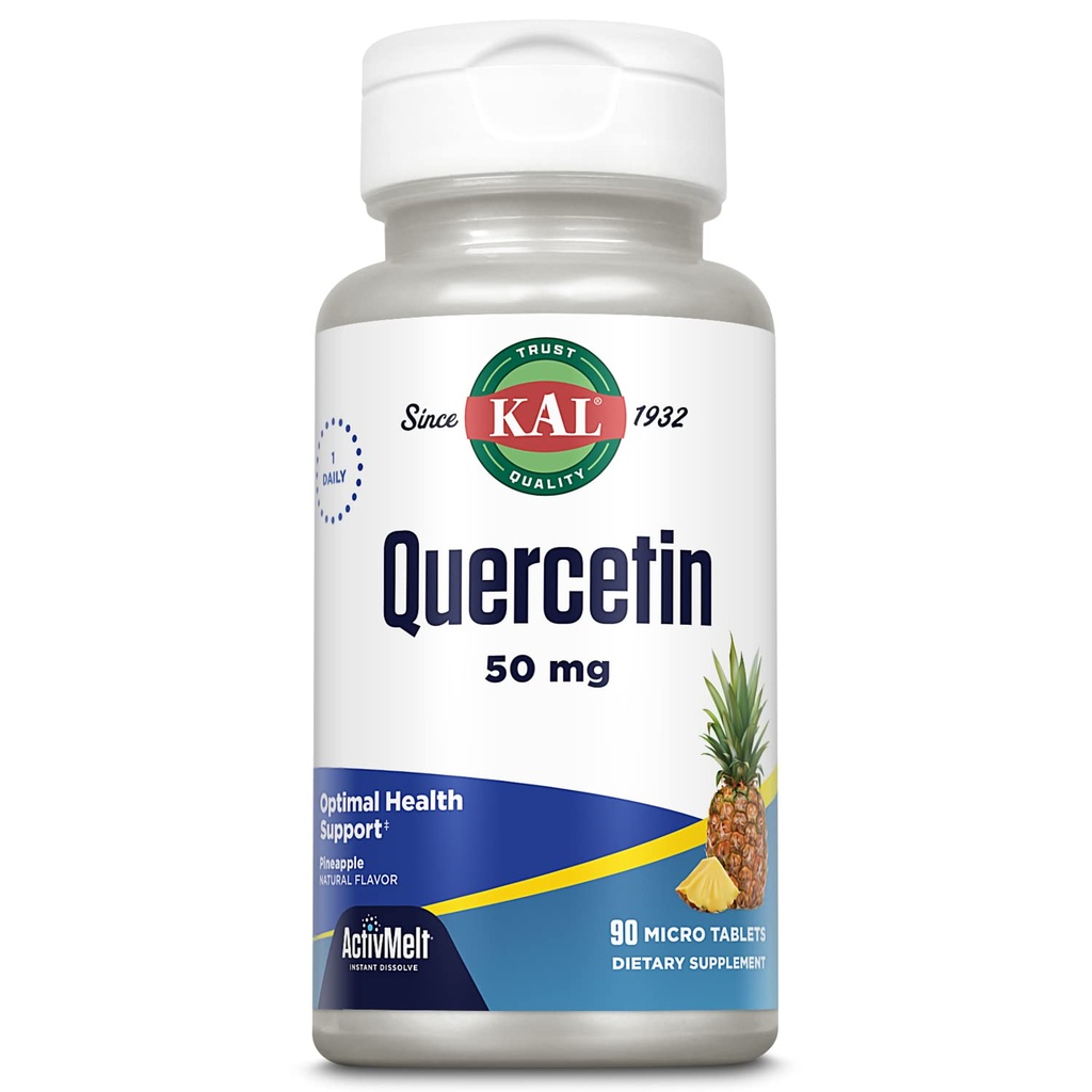 KAL Quercetin ActivMelt, Optimal Health and Wellness Supplement Supplement, Bioflavonoids, Natural Ananas Flavor, 90 Servings, 90 Instant Disolve Micro Tablets