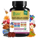 Czarny olej nasienny i miód z turmerowych gumek z BioPerine, Jabłko Cydr Ocet, Biotin, Cynk i witaminy C D3 B12 - immunologiczne, Detox, Energia i włosy skóry Nails Support - 60 Wegan, Halal, Organic Gummies