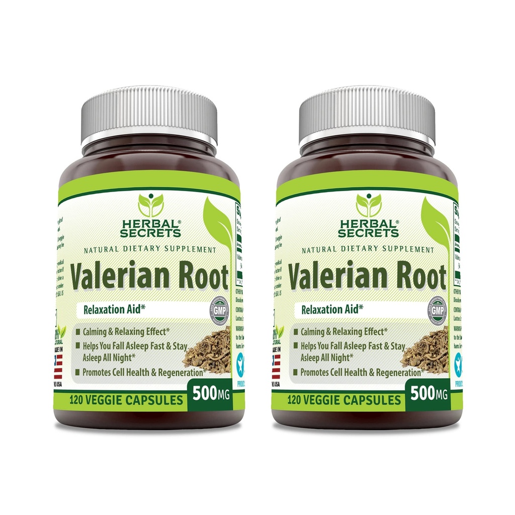 Herbal Secrets Valerian Root 500 Mg Supplement Agregat 124; Veggie Capsules Agregat 124; Non-GMO Agregat 124; Gluten- Free Agregates 124; Made in USA (2 Pack, 120 Count)