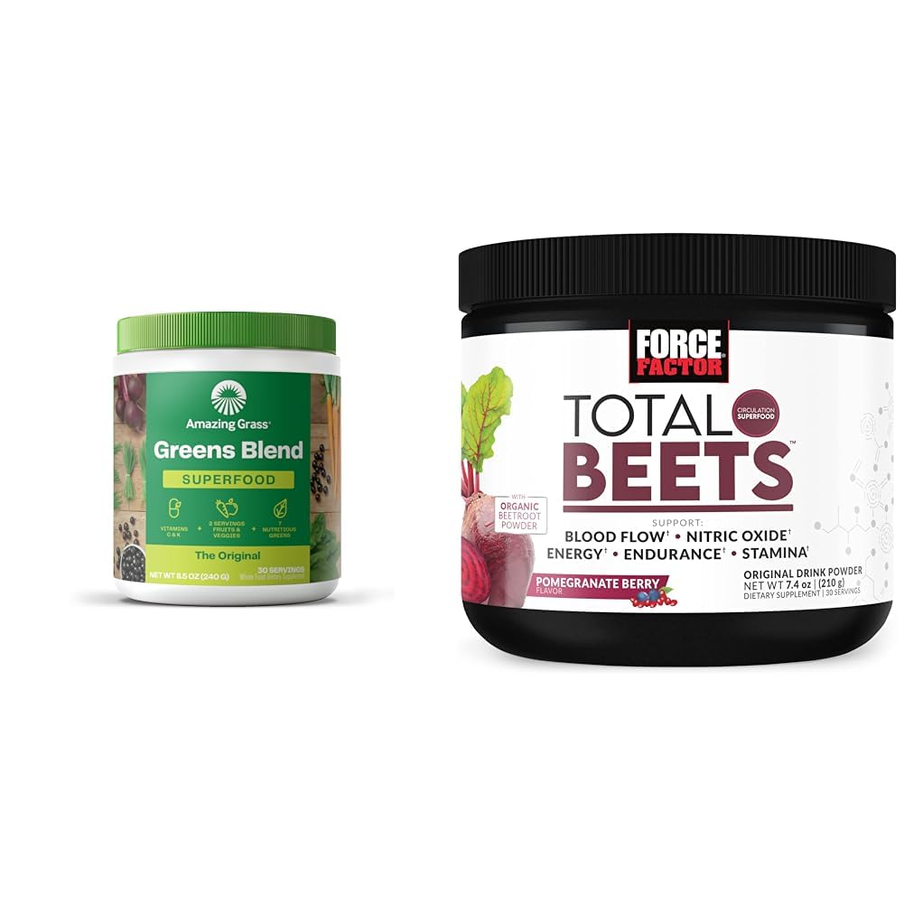 Niesamowita zieleń trawa wymieszać Superfood: Super Zielony proszek Smoothie Mix dla Boost Energy & Force Factor Total Beets Drink Mix Superfood Proszek z azotanami do wspomagania cyrkulacji, Przepływ krwi