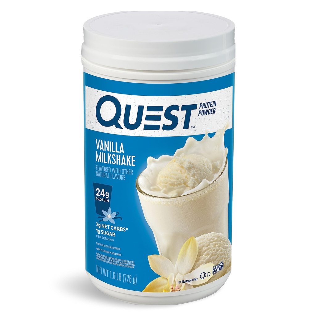 Quest Nutrition Vanilla Milkshake Protein Powder, 24 g białka, 1 g cukru, niskie węglowodany, Gluten Free, 1.6 Funt, 23 porcje