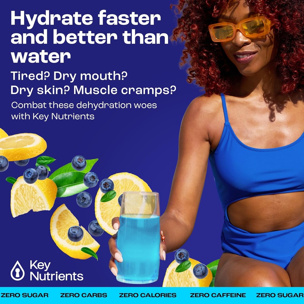 KLUCZOWE NUTRIENTY Multivitamin Electrolytes w proszku Pakiety - Pyszne Blueberry Lemonade 40 Pakiety nawadniania - Podróże Hydration Powder - Nie cukier, Nie kalorie, Gluten Free - Made in USA