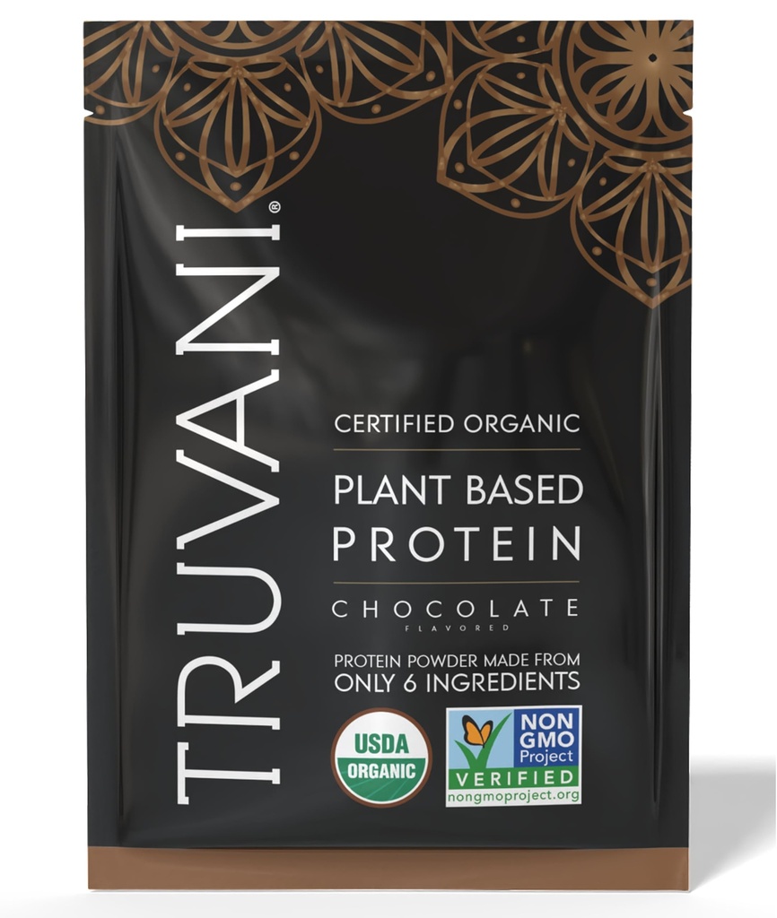 Proszek Truvani Vegan Pea w proszku 124; Czekolada w proszku 124; 20 g Białko organiczne na bazie roślin 124; 1 Podawanie 124; Keto w proszku 124; Gluten & Dairy Free 124; Niskie węglowodory w proszku 124; Nie dodawany cukier