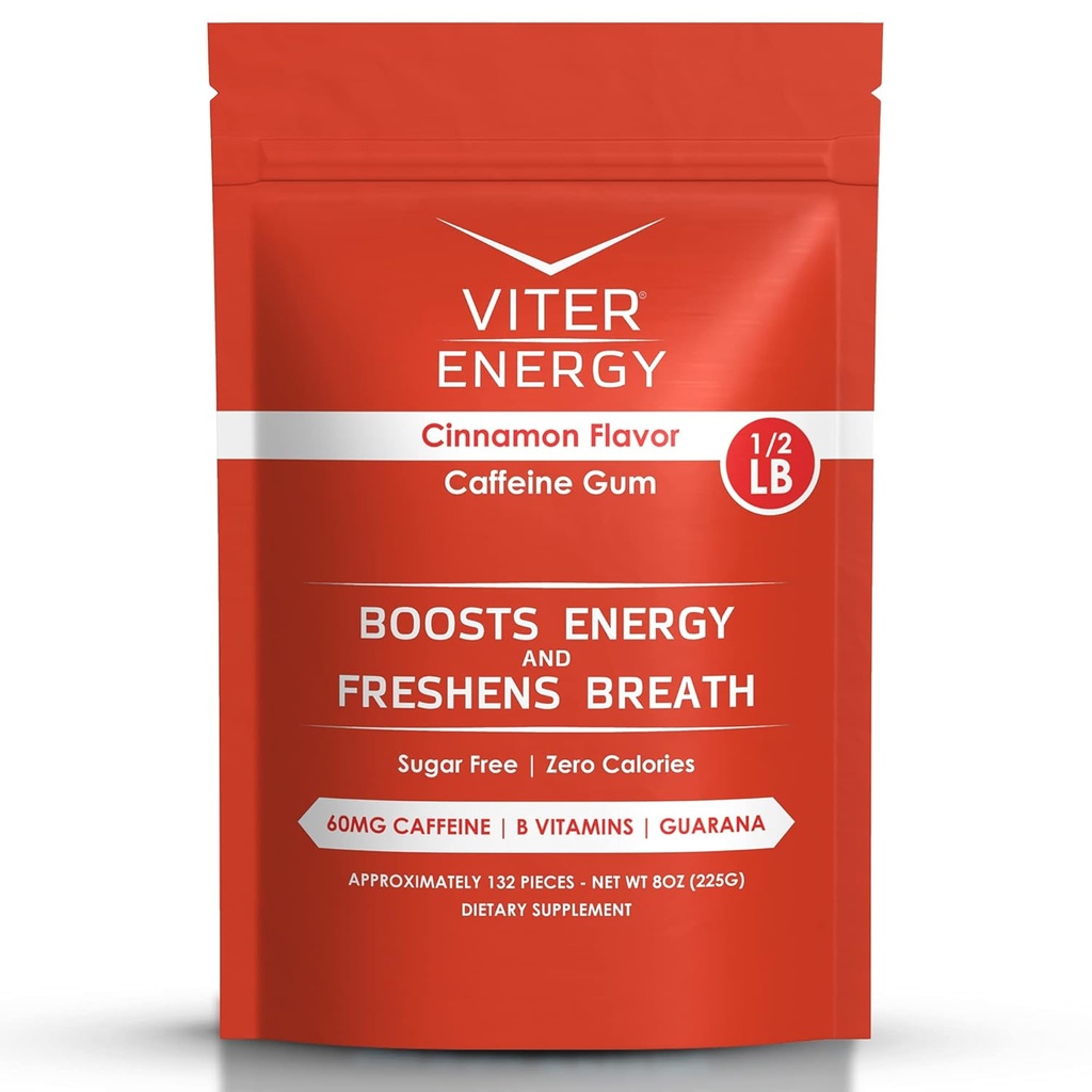 Viter Energy Kofeinowana Guma 60mg Kofeina, B Witaminy, Guarana, Cukier wolny. (Cynamon, 8oz, worek luzem)