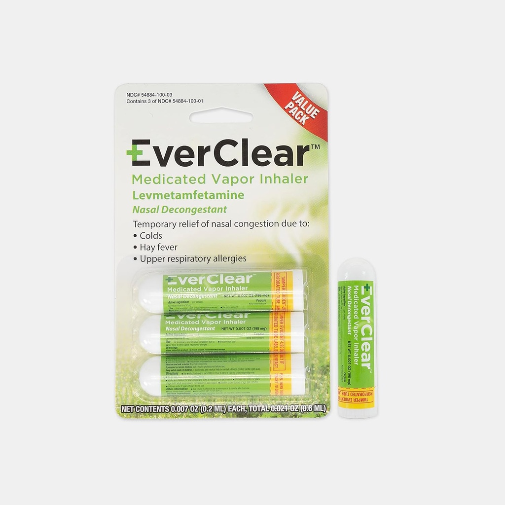 EverClear Medicated Vapor Inhaler, Decongestant do nosa dla przeziębienia, gorączki Hay, i alergii górnych dróg oddechowych, 0,2 ml, 3 opakowania