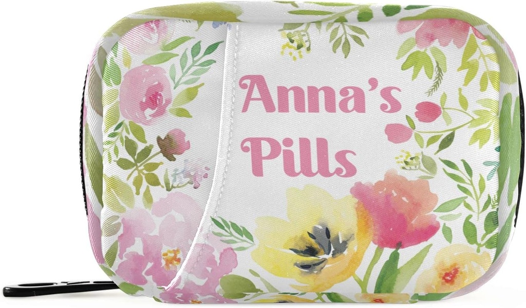 Własny Pill Box 7 dzień Pill Case Bag Watercolor Zindywidualizowana nazwa Travel Pill Organizer Bag z Zipper przenośny tygodniowy Case Compact Rozmiar dla posiadacza suplementu witaminy