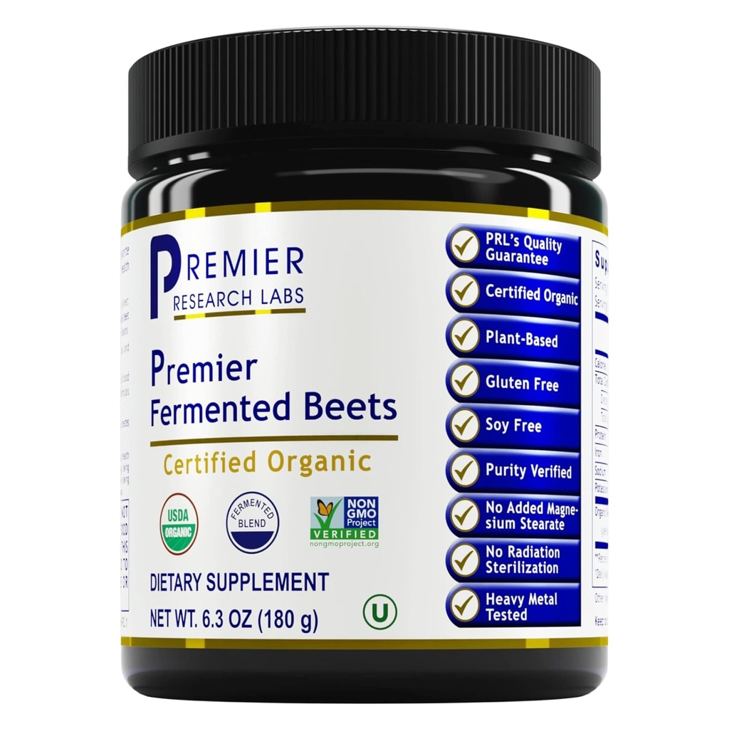 Premier Research Labs Premier Fermented Beets - Beet Root Powder Fermented, Organic Fermented Beets for Men & Women, Beetroot, Nitrates, Support Blood Pressure, USDA Organic - 6.3 Oz Jar